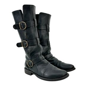 Fiorentini + Baker Eternity 7040 Black Leather Buckle Strap Tall Biker Boots